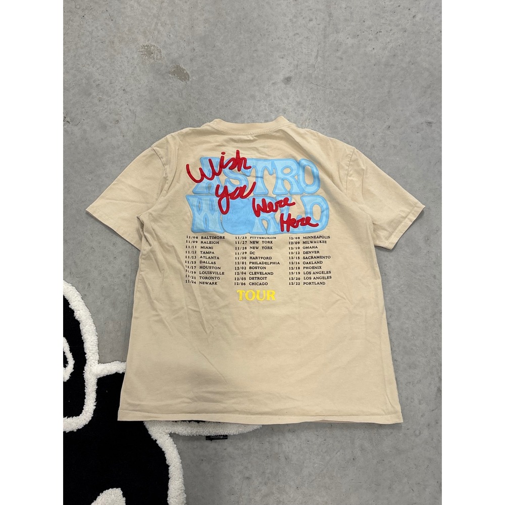 Travis Scott Astroworld Wish You Were Here Tour T-Shirt Tan Beige Large Mens